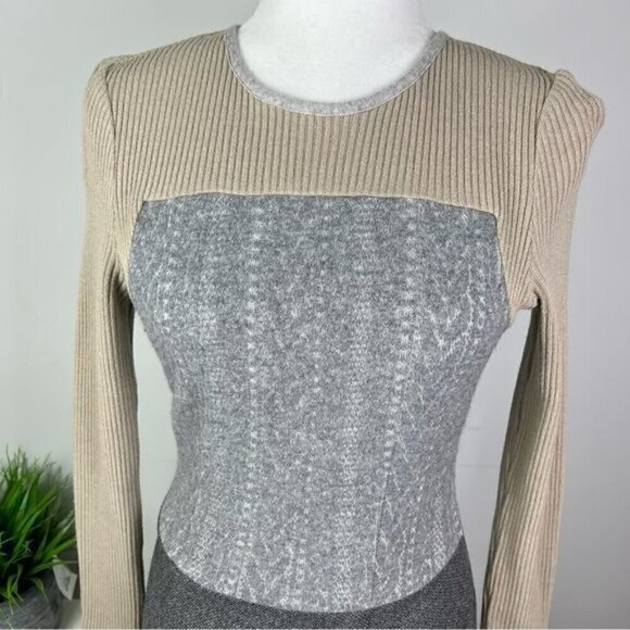 L'Agence Sheath Dress womens size 4 Wool Long Sleeve Grey Beige colorblock - Picture 3 of 10